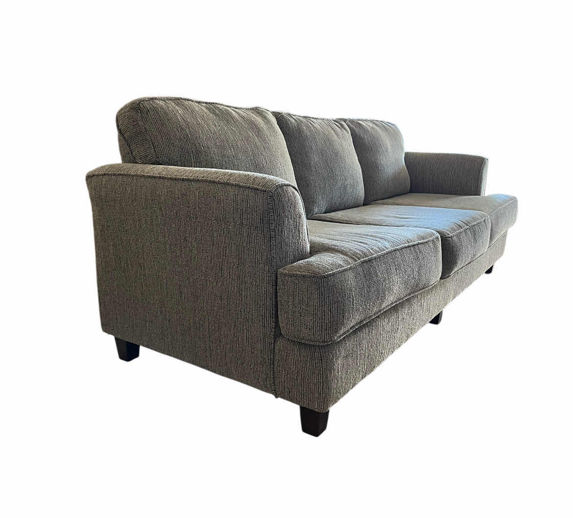Photo 1 of HUGES JOHNSON COLLECTION LIGHT GRAY CORDUROY SOFA W 2 THROW PILLOWS 88” X 37” H34”