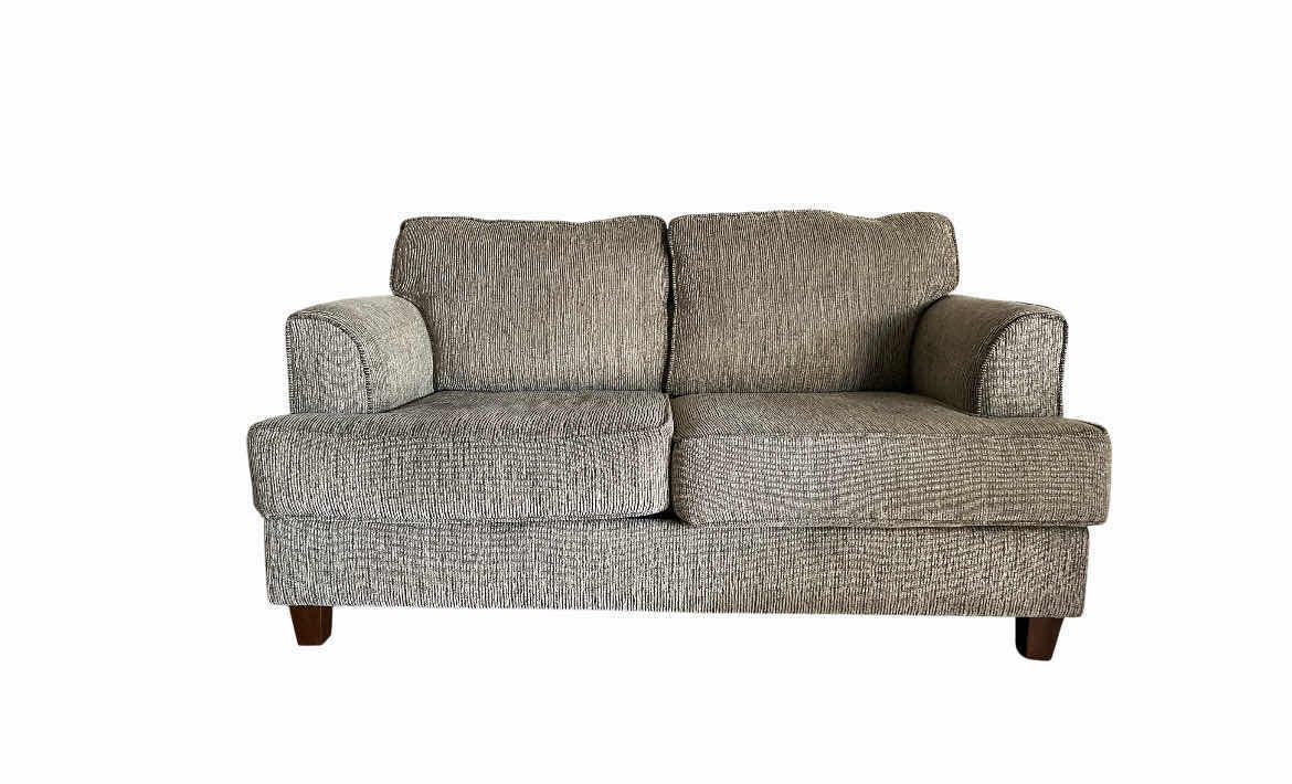 Photo 1 of HUGES JOHNSON COLLECTION LIGHT GRAY CORDUROY LOVESEAT W 2 THROW PILLOWS 64” X 37” H34”