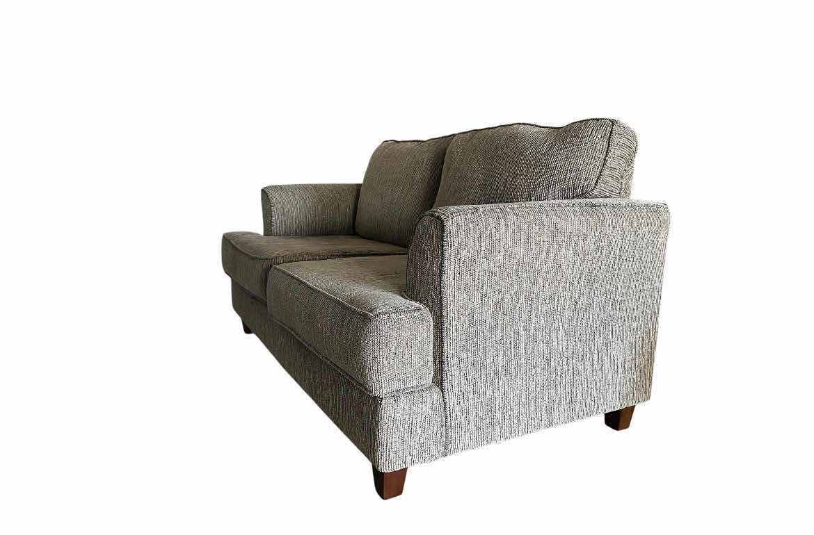 Photo 1 of HUGES JOHNSON COLLECTION LIGHT GRAY CORDUROY LOVESEAT W 2 THROW PILLOWS 64” X 37” H34”
