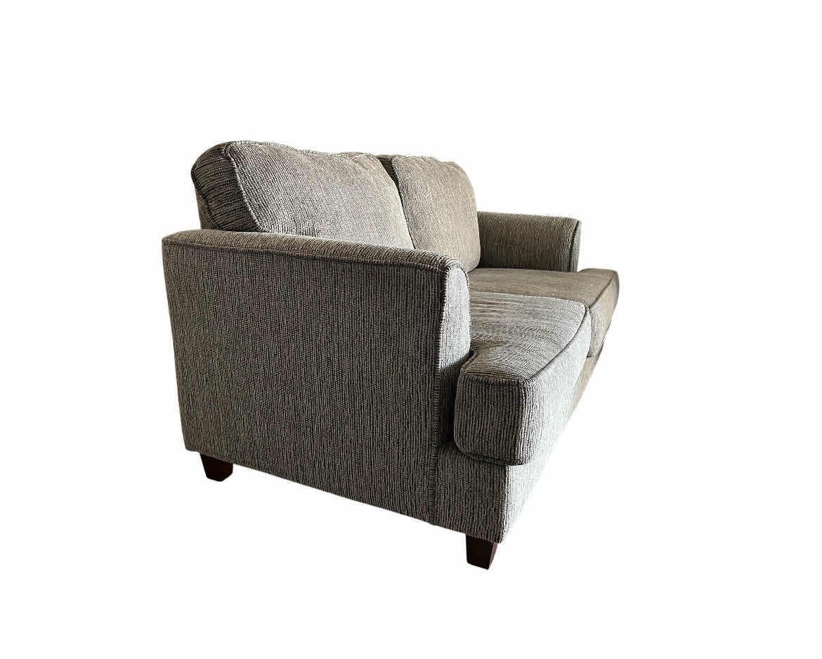 Photo 1 of HUGES JOHNSON COLLECTION LIGHT GRAY CORDUROY LOVESEAT W 2 THROW PILLOWS 64” X 37” H34”