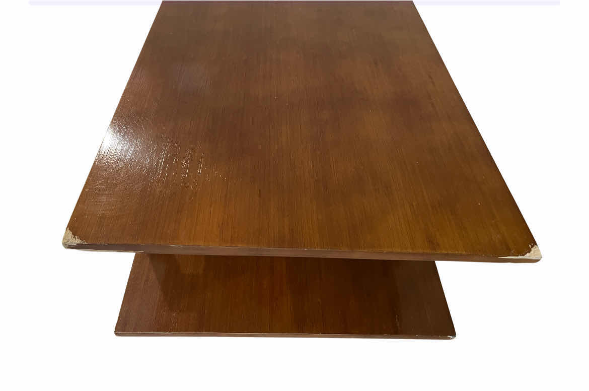 Photo 1 of 2 TIER WOOD SLAB BRUSHED STEEL FRAME COFFEE TABLE 54” X 22.5” H15.5”