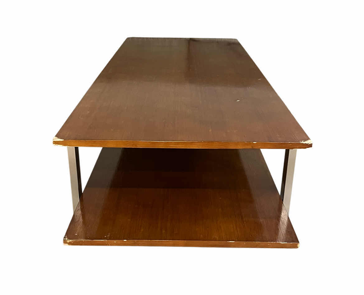 Photo 1 of 2 TIER WOOD SLAB BRUSHED STEEL FRAME COFFEE TABLE 54” X 22.5” H15.5”