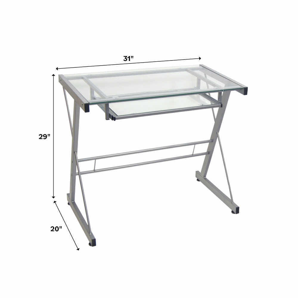 Photo 1 of WALKER EDISON GLASS & SILVER SOLO MODERN COMPUTER DESK