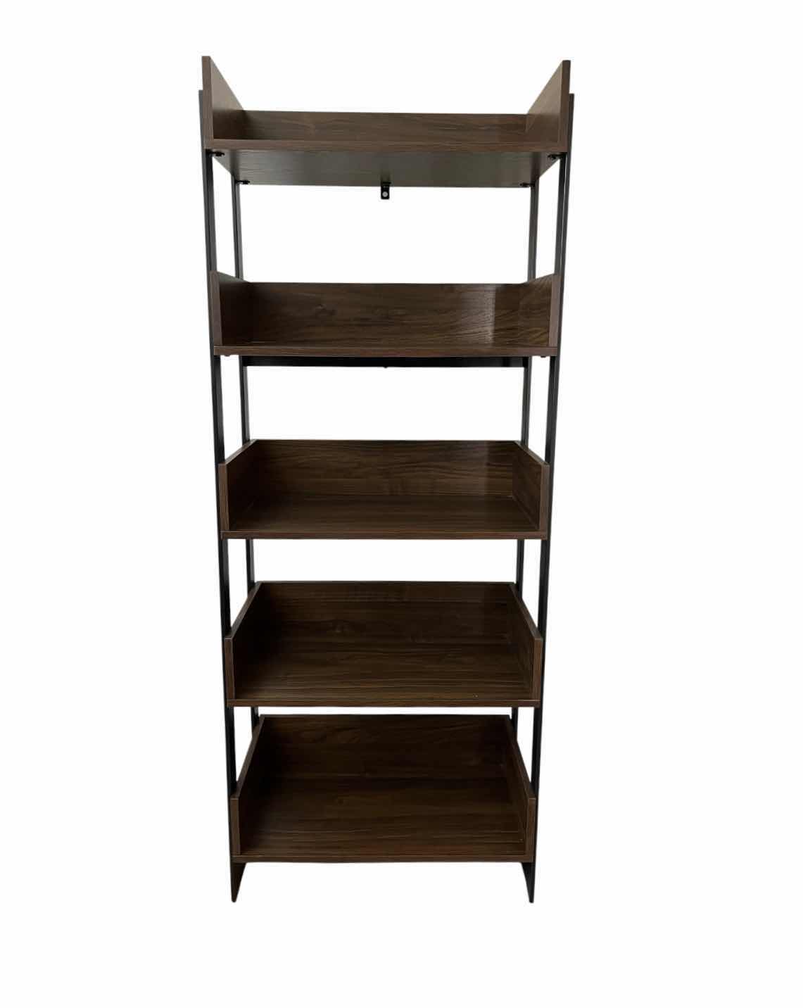 Photo 1 of WALKER EDISON MORTY DARK WALNUT WOOD FINISH BLACK METAL FRAME BOOKSHELF 25” X 13” H64”