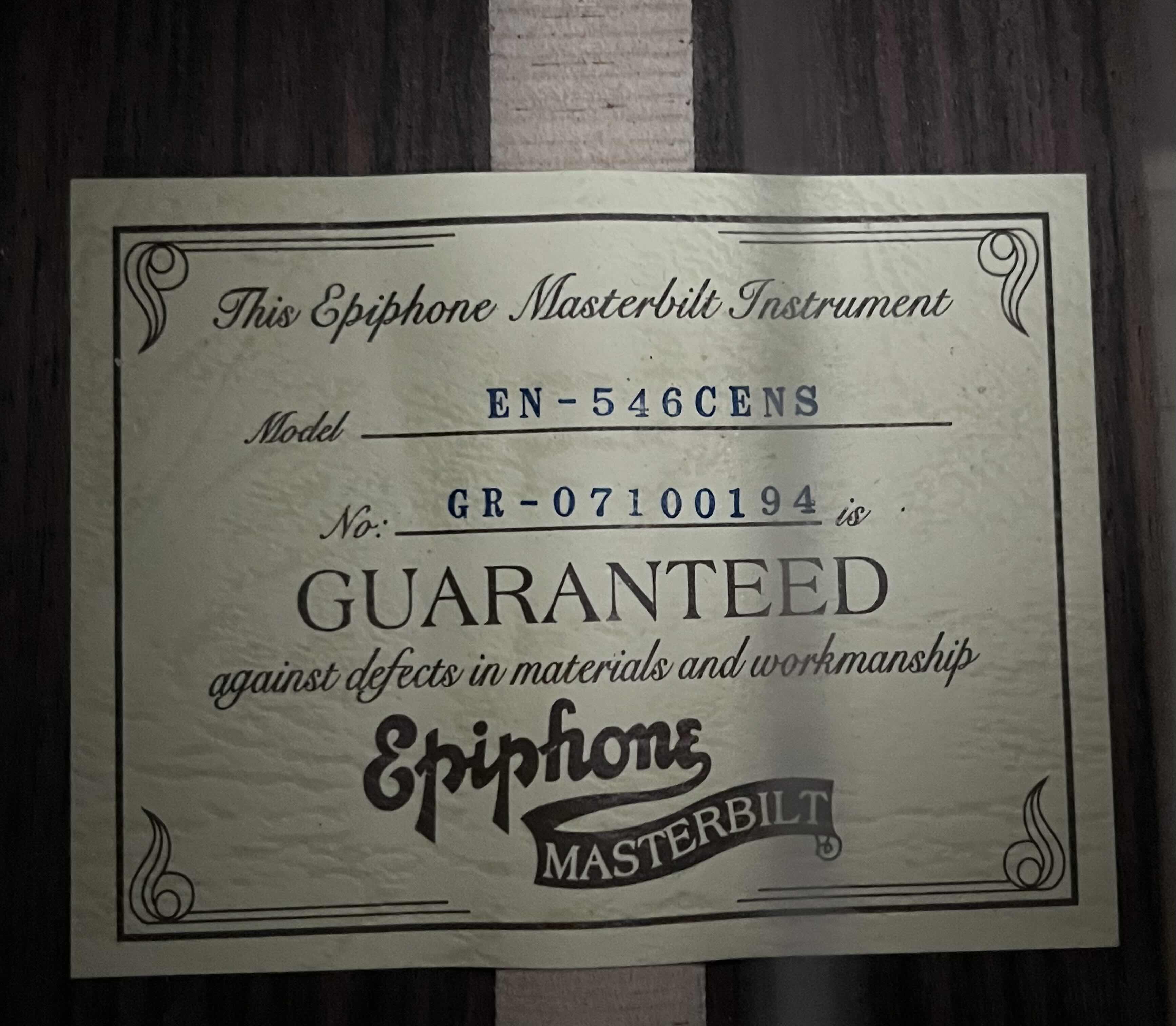 Photo 1 of EPIPHONE MASTERBILT SOLID WOOD ACOUSTIC/ELECTRIC GUITAR EN-546CENS & EPIPHONE BLACK/BROWN HARD CASE