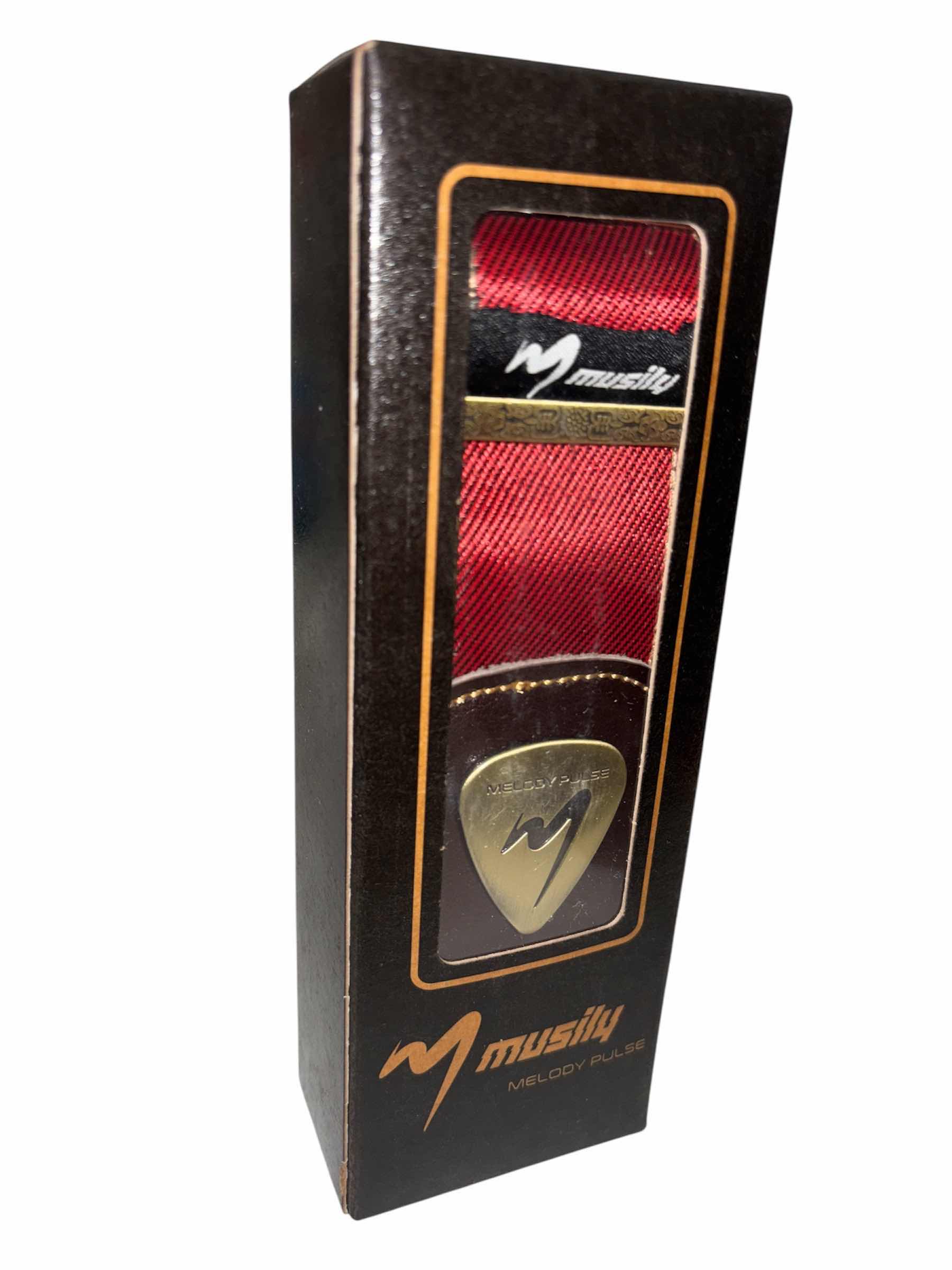 Photo 1 of MUSILY GUITAR STRAP, DURABLE DOUBLE-LAYER LEATHER END W METAL ACCENT, RED