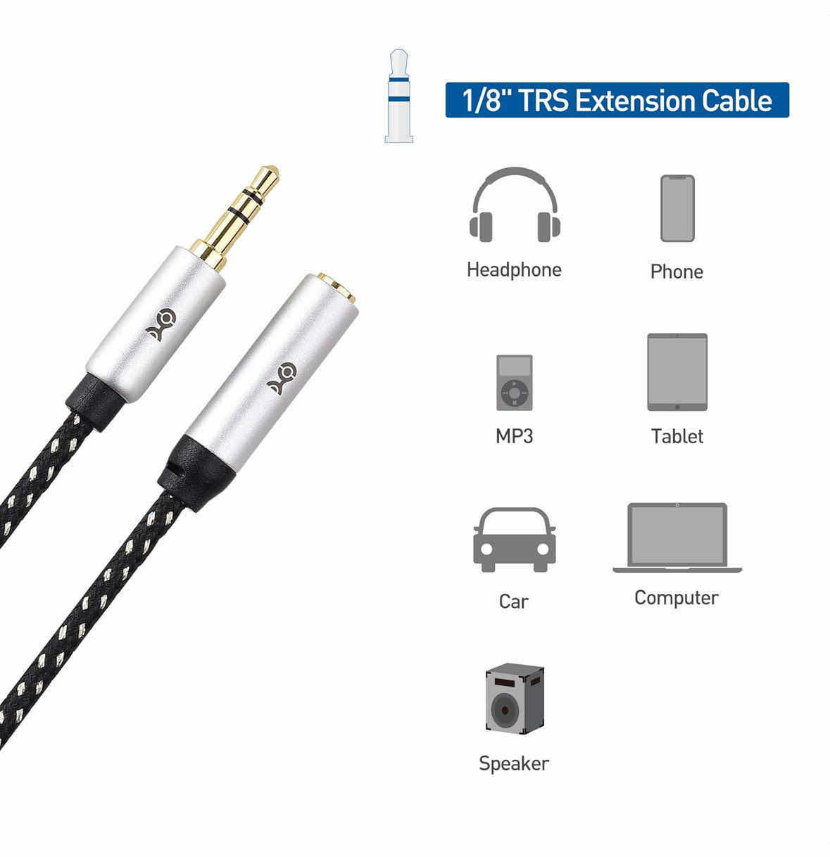 Photo 1 of CABLE MATTERS 2-PACK HEADPHONE 3.5mm EXTENSION CABLE/AUX, 10 FT, BLACK