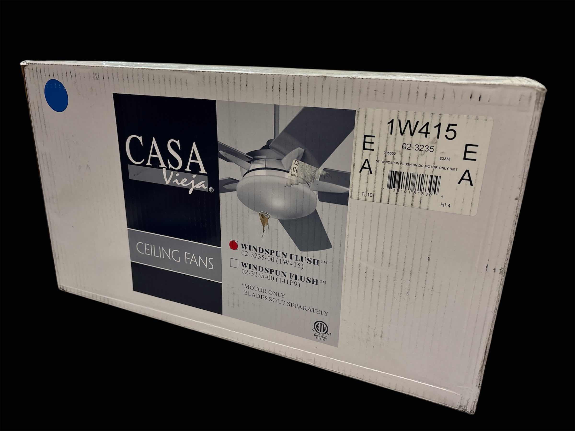 Photo 1 of NEW CASA VIEJA 52” WINDSPUN FLUSH CEILING FAN, BRUSHED NICKEL 1W415 (MOTOR ONLY, BLADES SOLD SEPARATELY)