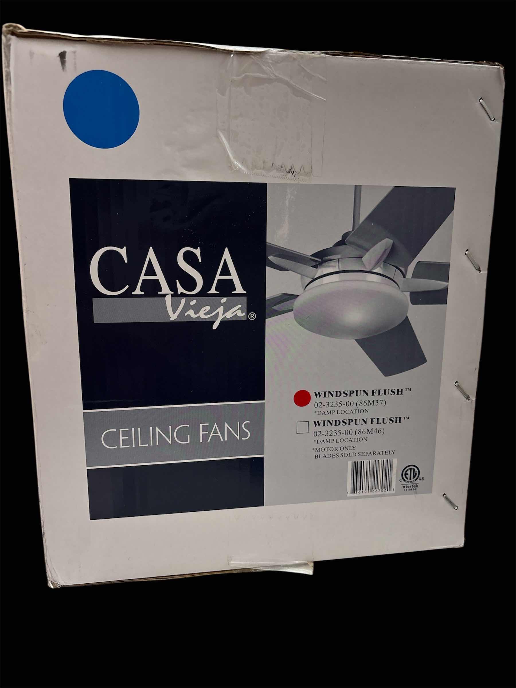 Photo 1 of NEW CASA VIEJA 52” WINDSPUN FLUSH MATTE BLACK CEILING FAN, *DAMP LOCATION 86M37 (MOTOR ONLY, BLADES SOLD SEPARATELY)