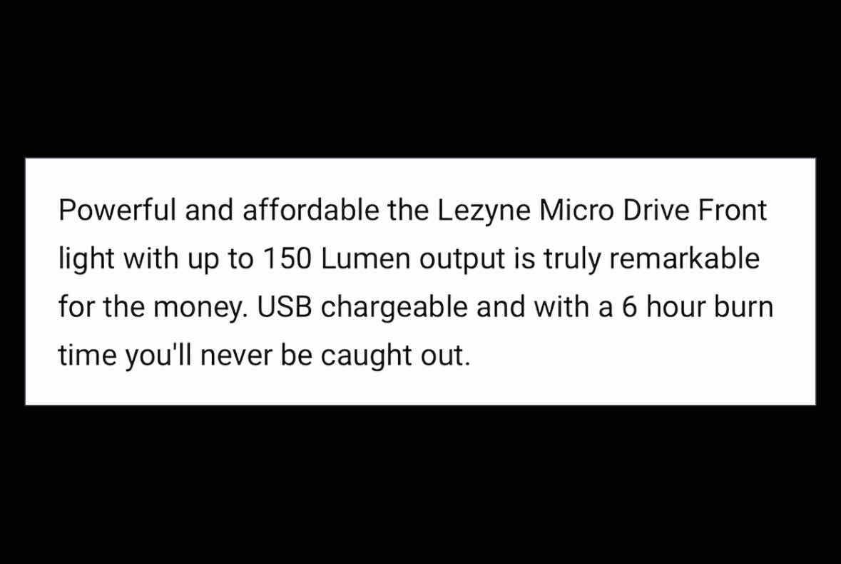Photo 1 of LEZYNE USB CHARGING MICRO DRIVE LIGHT (FRONT) & MACHFALLY USB CHARGING BICYCLE REAR TAIL LIGHT EOS100