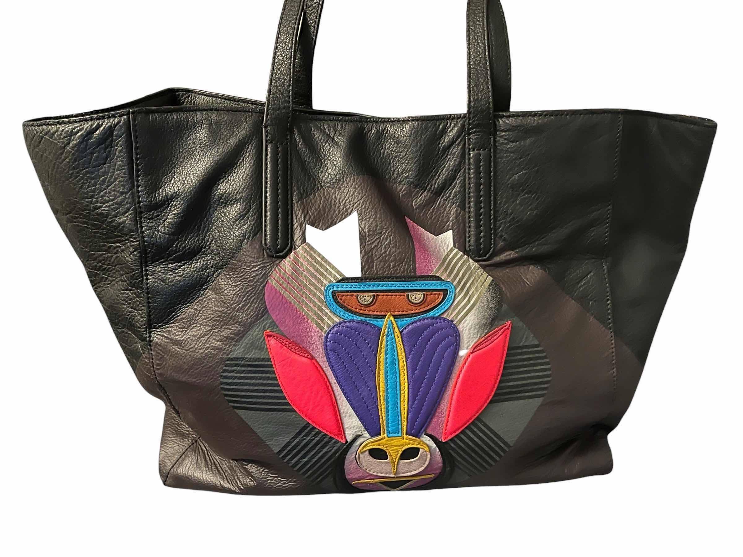 Photo 1 of LIEBESKIND BERLIN BABOON FACE BLACK LEATHER SHOULDER BAG TOTE 15” X 5.5” H13”