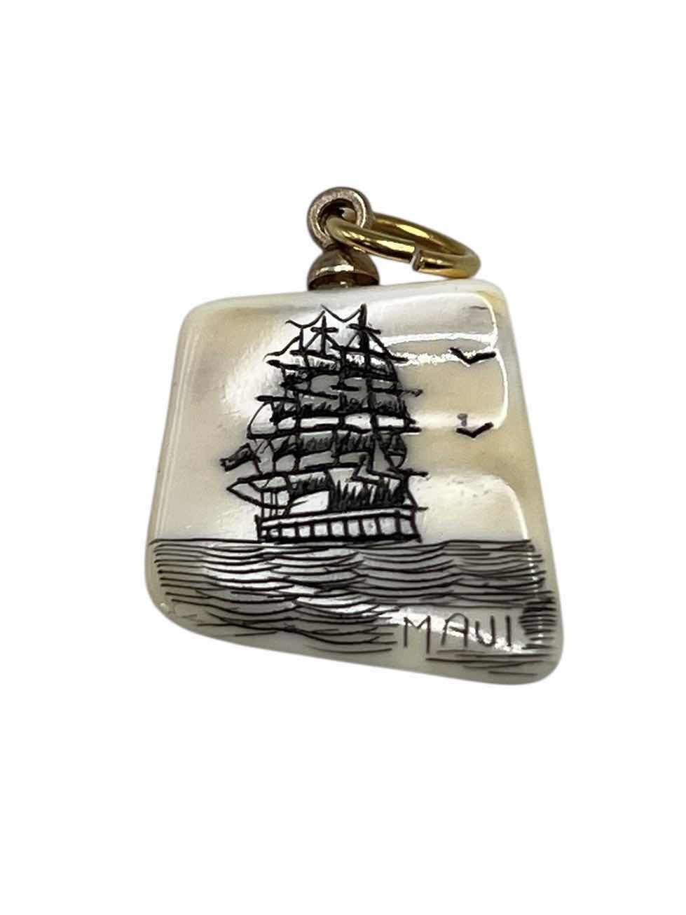 Photo 1 of MAUI SHIP HAND ETCHED 0.70” SCRIMSHAW NECKLACE PENDANT