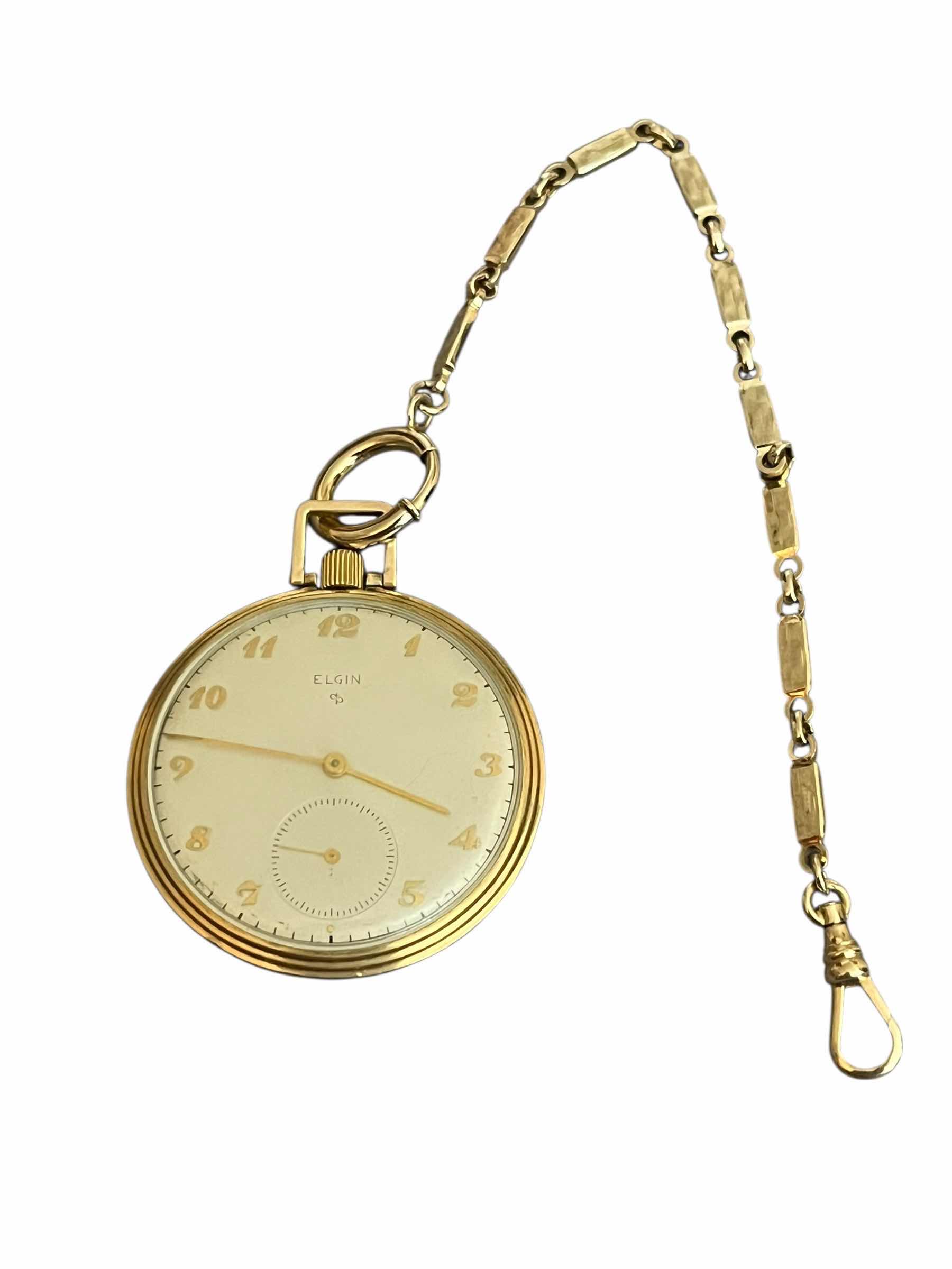 Photo 1 of ELGIN GOLD FINISH ENGRAVED RAR 1.75” POCKET WATCH