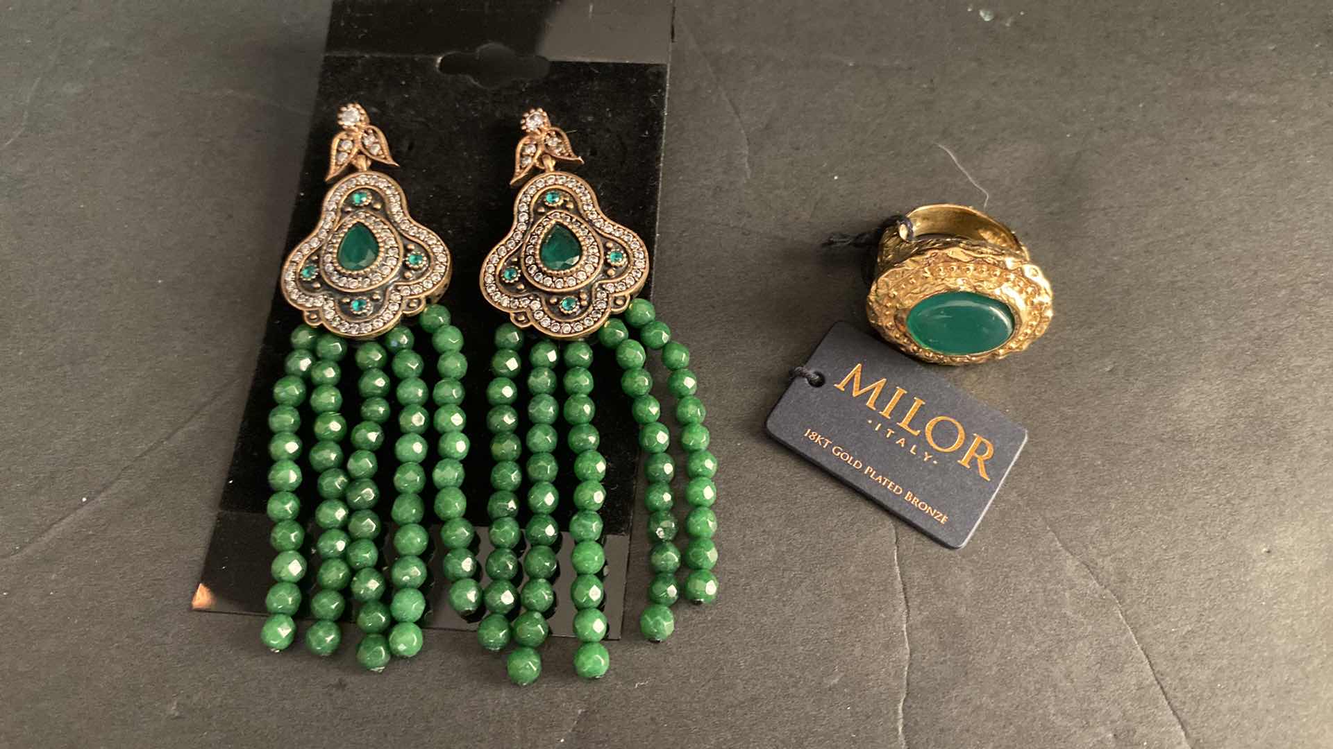 Photo 4 of FASHION JEWLRY EARRINGS AND MILOR ITALY RING 18K GOLD PLATED BRONZE