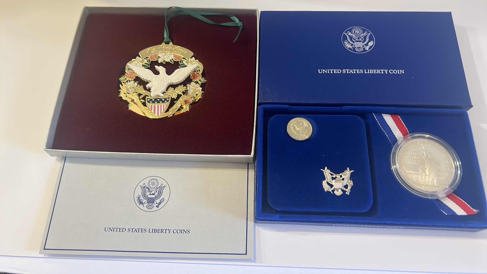 Photo 1 of UNITED STATES MINT LIBERTY COINS AND CHRISTMAS ORNAMENT