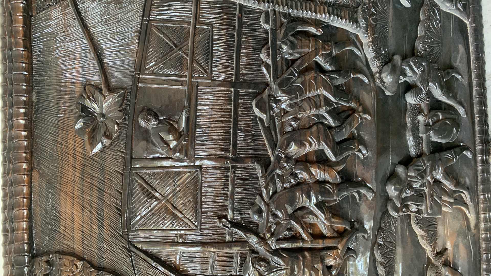 Photo 1 of VINTAGE INTRICATE HAND CARVED WOODEN 3D WALL DECORATION FROM THE PHILIPPINES  48” X 34”