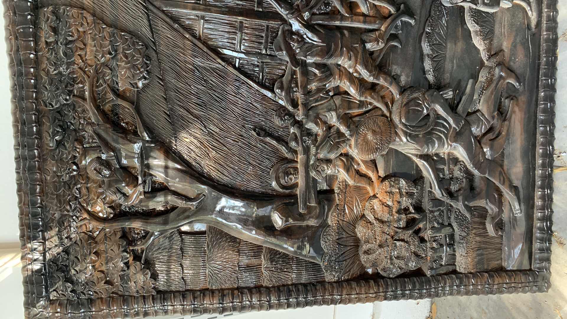 Photo 1 of VINTAGE INTRICATE HAND CARVED WOODEN 3D WALL DECORATION FROM THE PHILIPPINES  48” X 34”