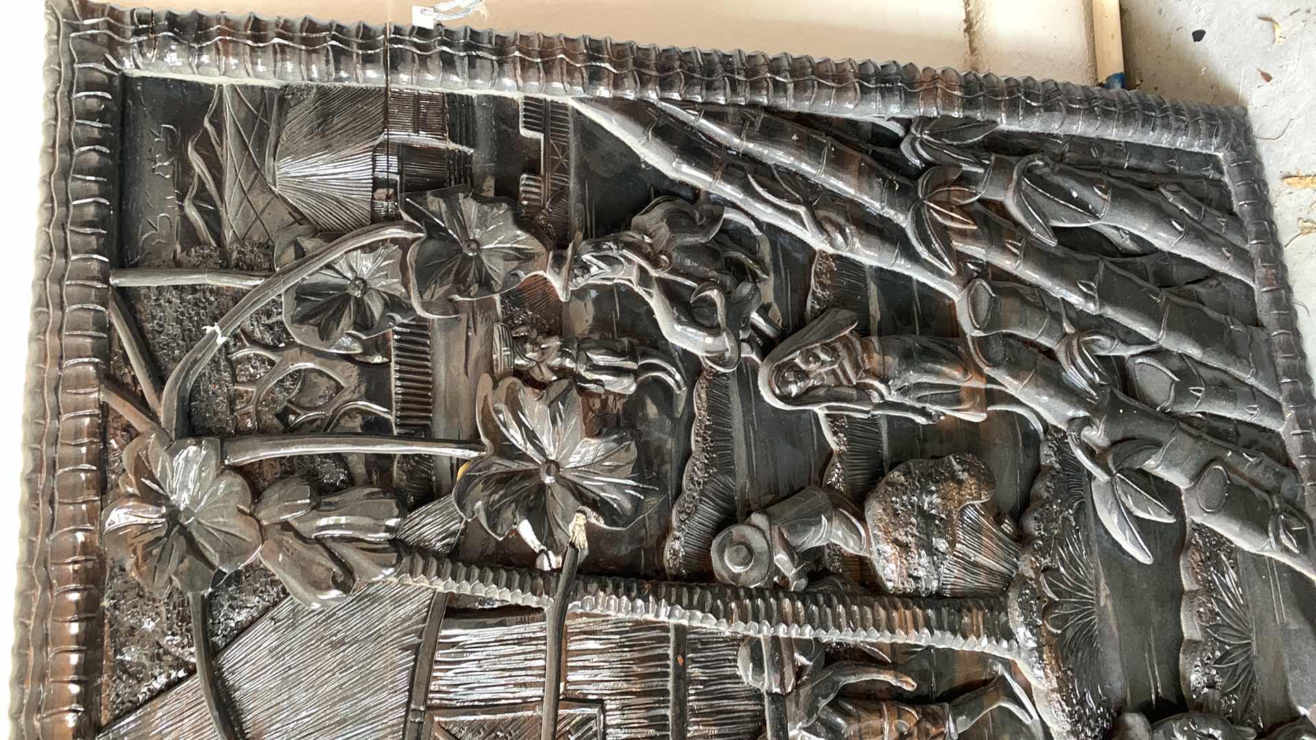 Photo 1 of VINTAGE INTRICATE HAND CARVED WOODEN 3D WALL DECORATION FROM THE PHILIPPINES  48” X 34”