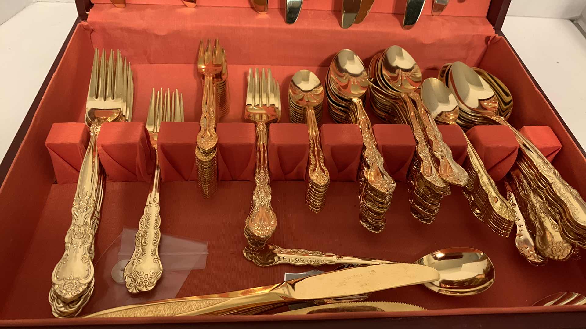 Photo 1 of NATIONAL STAINLESS GOLD TONE CUTLERY SET WITH CASE
