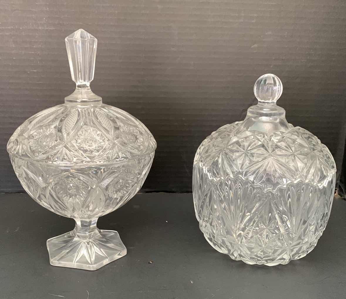 Photo 1 of PAIR OF CRYSTAL CANDY DISHES WITH LIDS TALLEST 10”