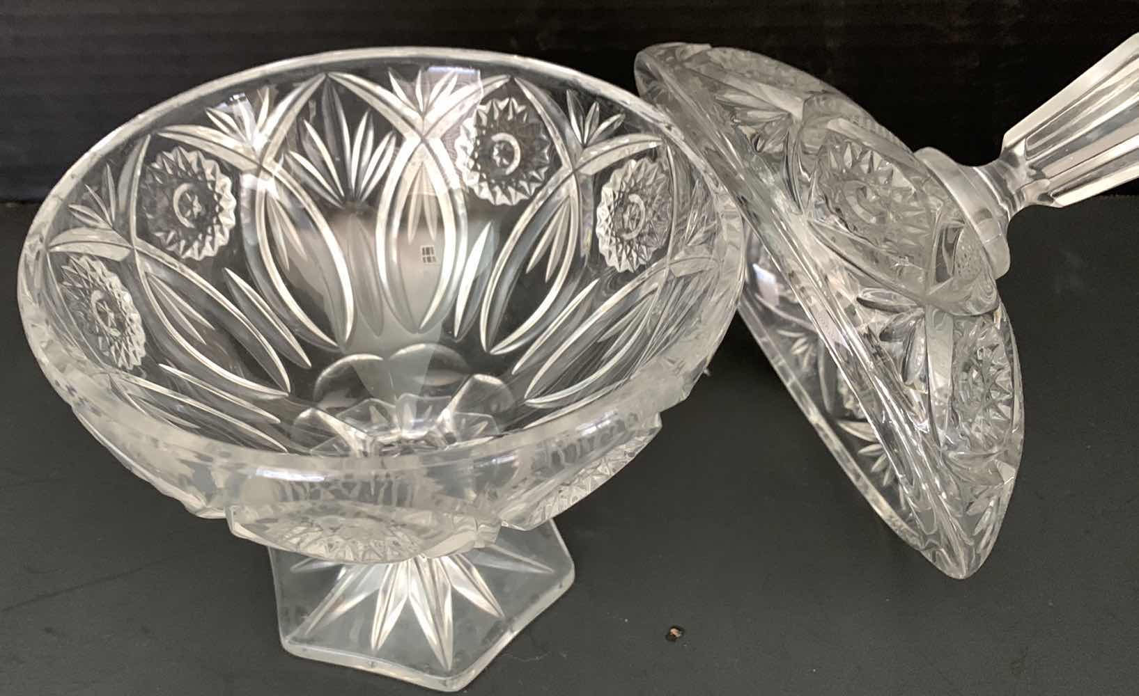 Photo 2 of PAIR OF CRYSTAL CANDY DISHES WITH LIDS TALLEST 10”