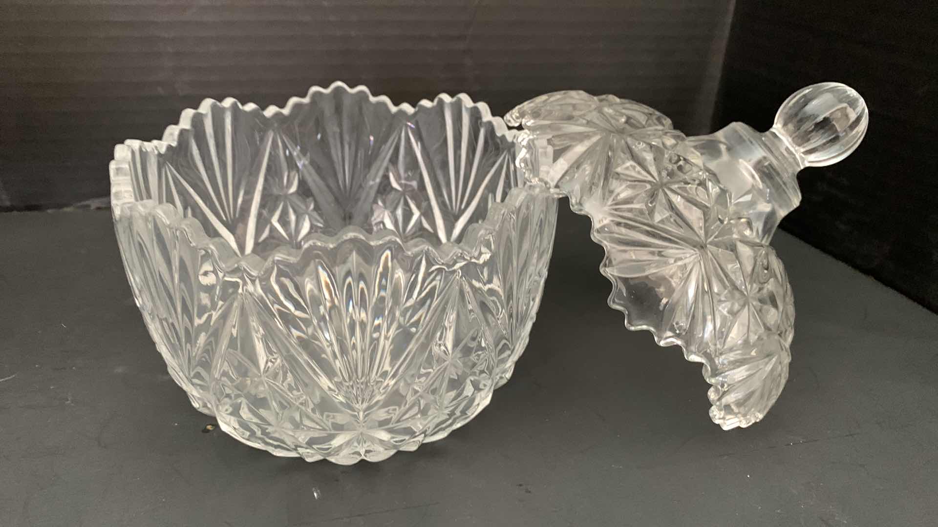 Photo 3 of PAIR OF CRYSTAL CANDY DISHES WITH LIDS TALLEST 10”