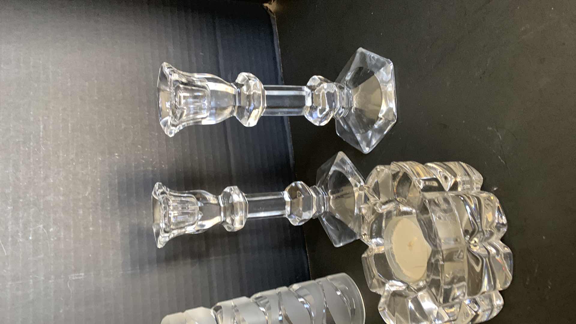 Photo 3 of PAIR OF JG DURAND CRYSTAL CANDLE STICK HOLDERS AND OTHER CANDLE HOLDERS