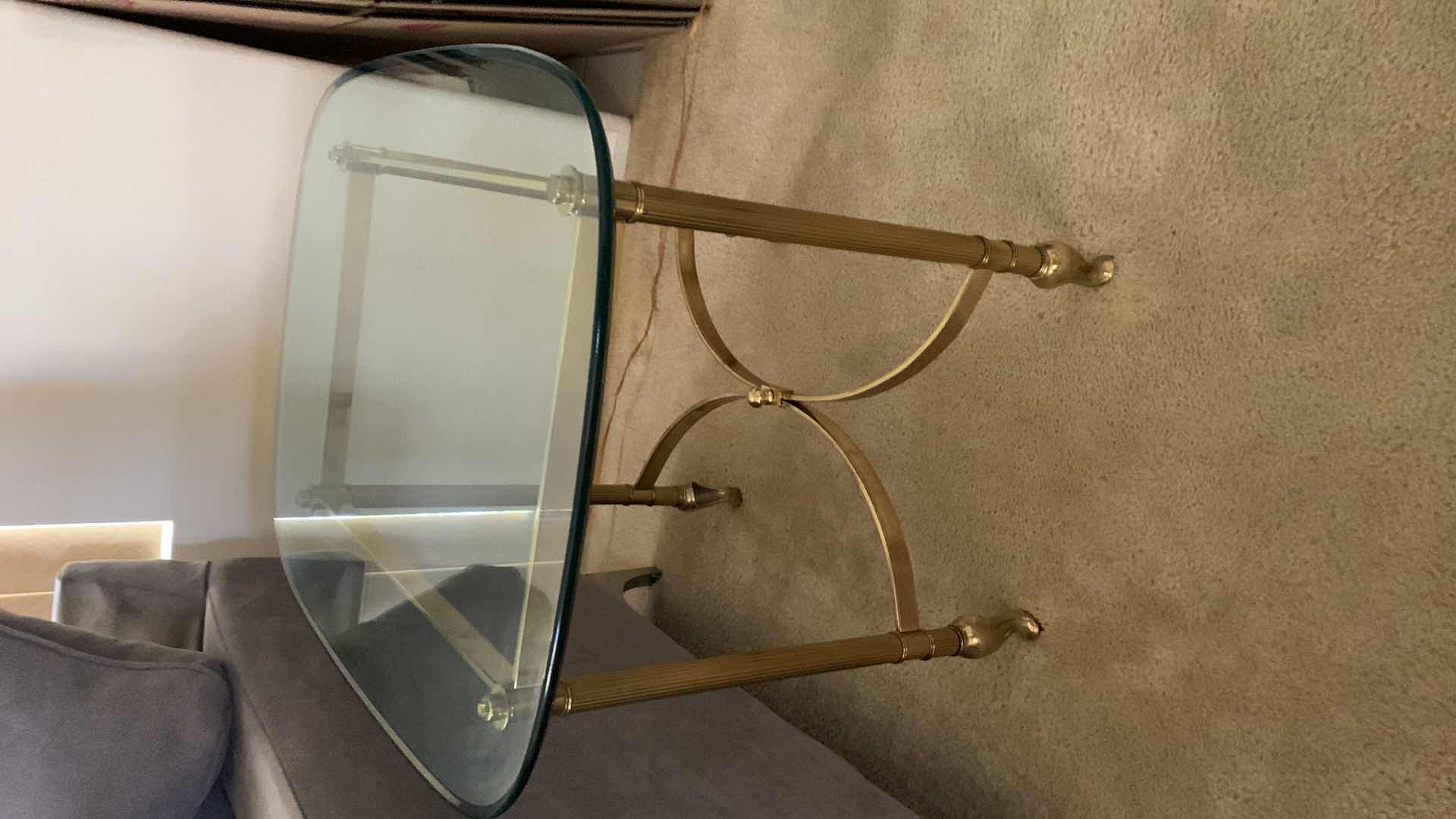 Photo 1 of BRASS AND GLASS END TABLE 27” X 22” H 23”
