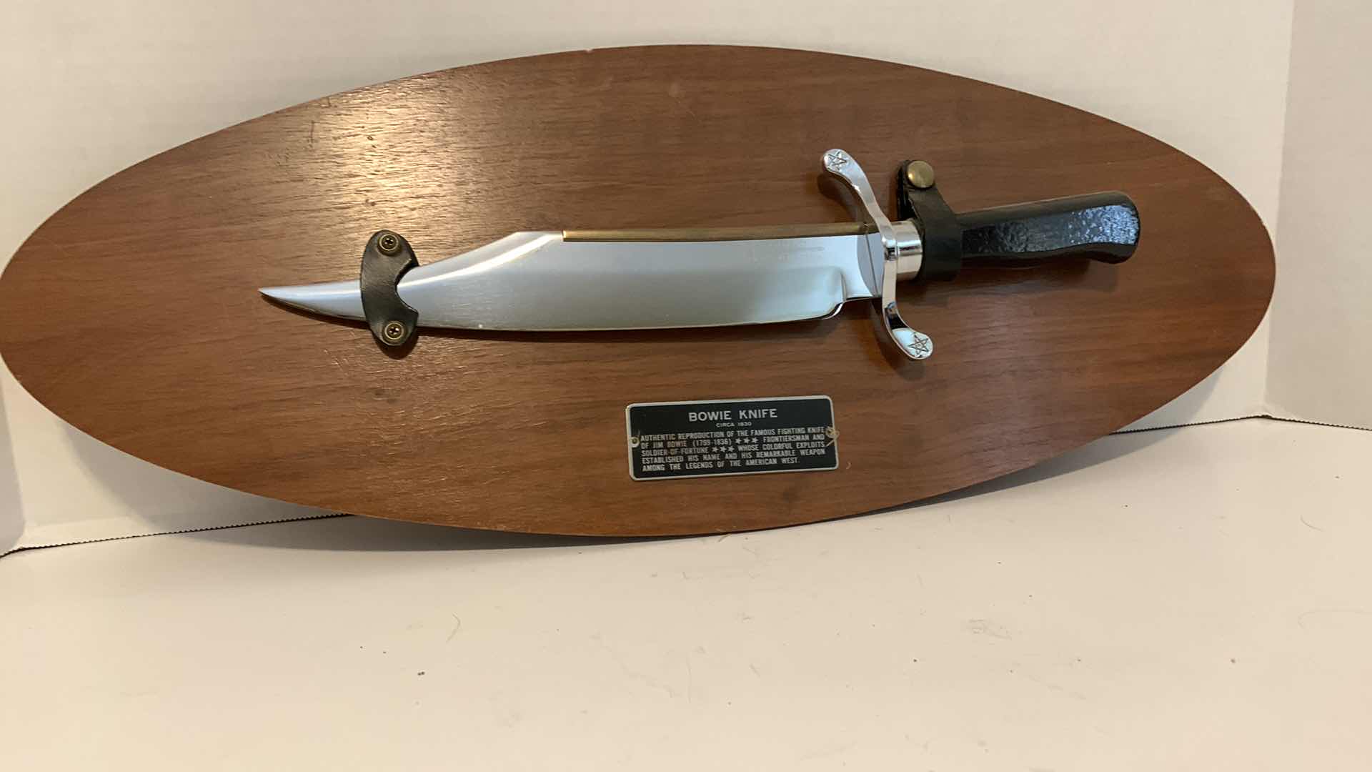 Photo 1 of JIM BOWIE COMMEMORATIVE KNIFE 22” PLAQUE KNIFE IS SHARP AND 14” LONG