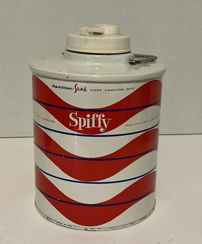 Photo 1 of HAMILTON SKOTCH SPIFFY INSULATED JUG 1/2 GALLON RED AND WHITE PATTERN VINTAGE PICNIC RETRO BEVERAGE COOLER