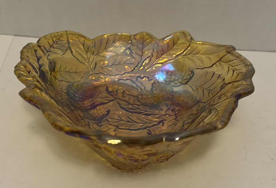 Photo 3 of AMBER CARNIVAL GLASS CANDY DISH