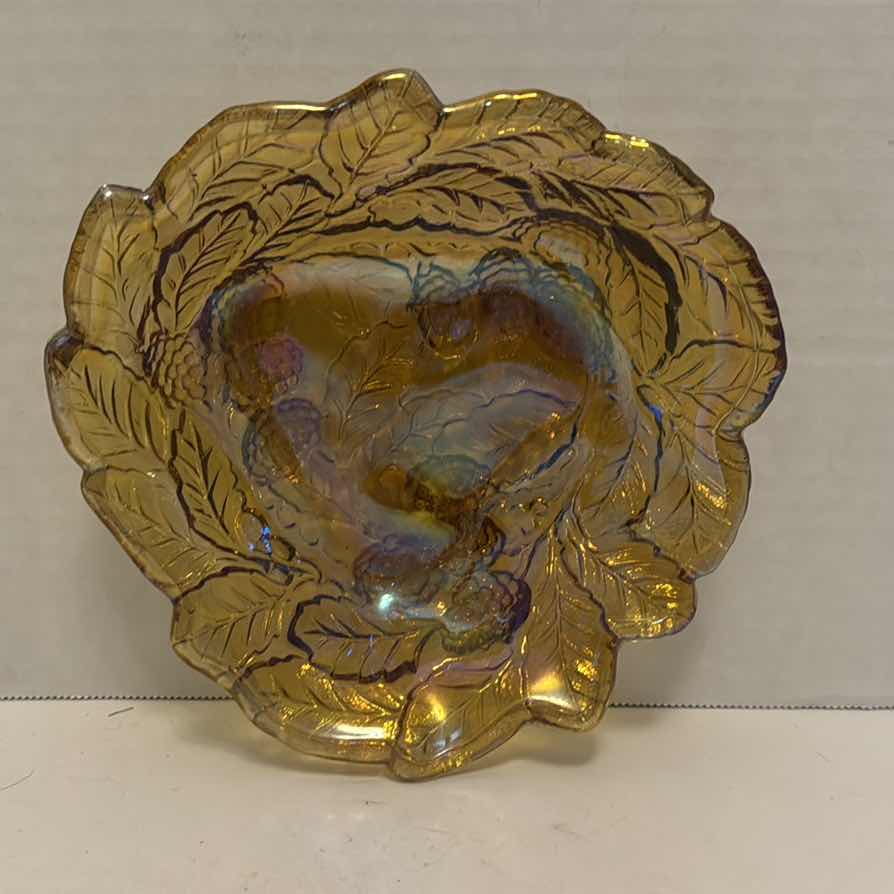 Photo 1 of AMBER CARNIVAL GLASS CANDY DISH