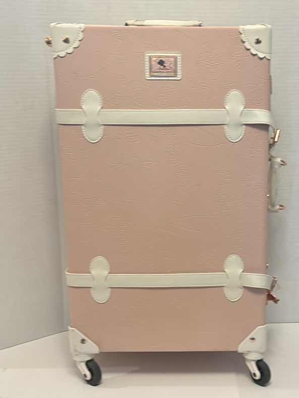 Photo 3 of 3 PCS-URECITY VINTAGE PINK & WHITE HARDSIDE LIGHT WEIGHT SPINNER LUGGAGE W UNDER SEAT TRAIN CASE-PRE-OWNED