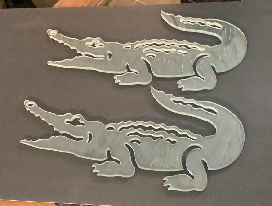 Photo 1 of PAIR OF BEVELED CUT GLASS ALLIGATORS 20” X 9”