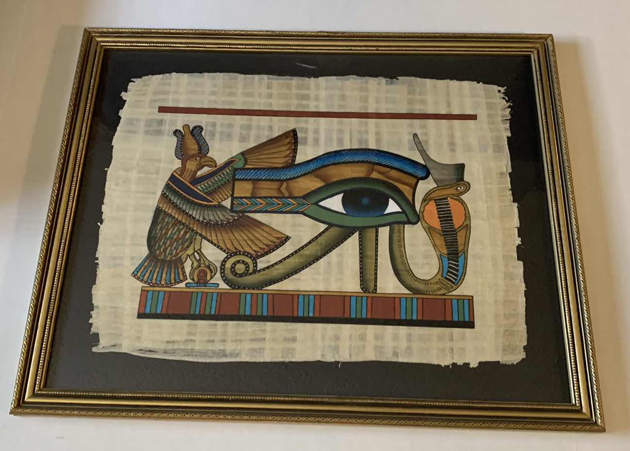 Photo 1 of EGYPTIAN PAPYRUS ORIGINAL “EYE OF HORUS” 21” X 18”