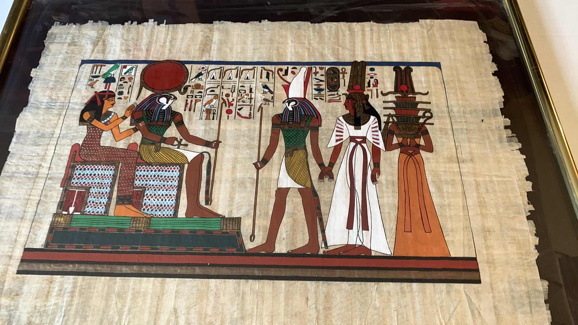 Photo 3 of EGYPTIAN PAPYRUS ORIGINAL “HORUS GROUP HATHOR RA QUEEN NEFERTITI ”28” X 23”