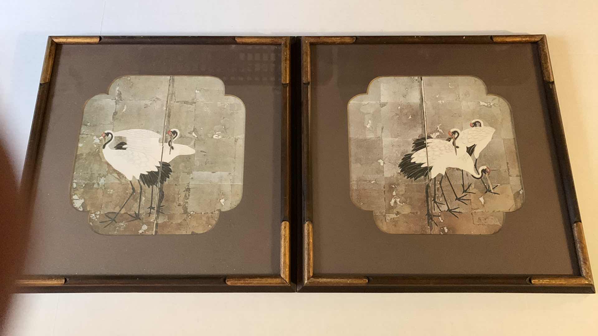 Photo 1 of PAIR OF JAPANESE CRANE INSPIRED ARTWORK 15” X 15”