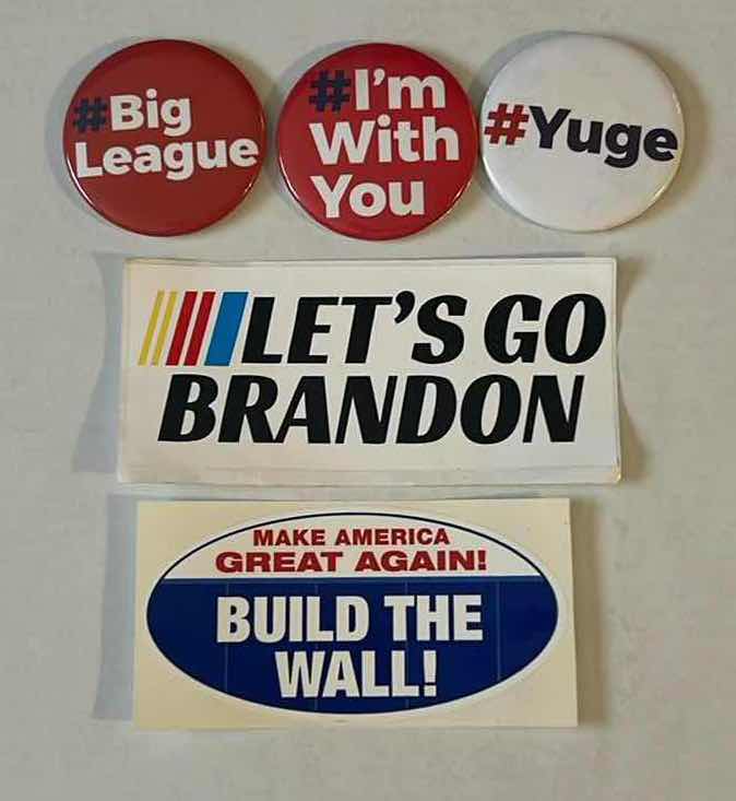 Photo 1 of MISCELLANEOUS POLITICAL STICKERS AND PINS