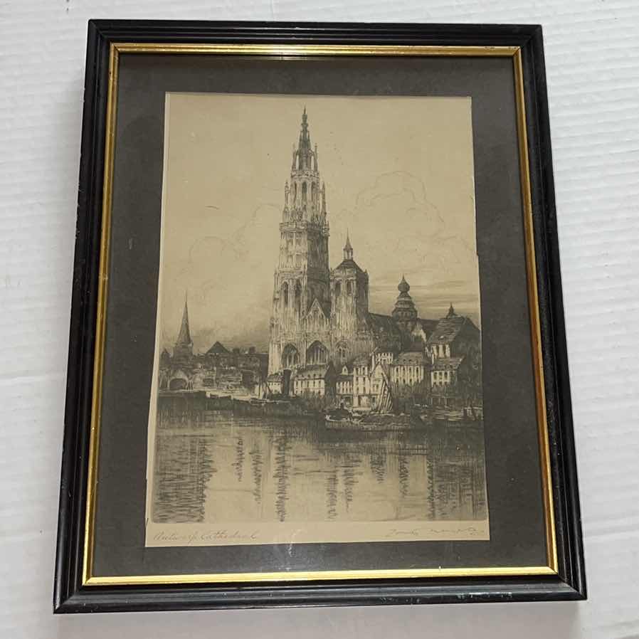 Photo 1 of ANTIQUE EARLY 20TH CENTURY “ANTWERP CATHEDRAL” LOUIS WHIRTER 12”X15”H