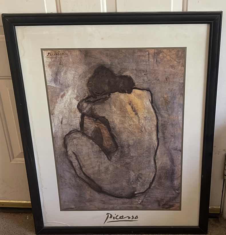 Photo 1 of BLUE NUDE (FEMME NUE II) BY PABLO PICASSO FRAMED PEOPLE OIL PAINTING ART PRINT 24”x30”H