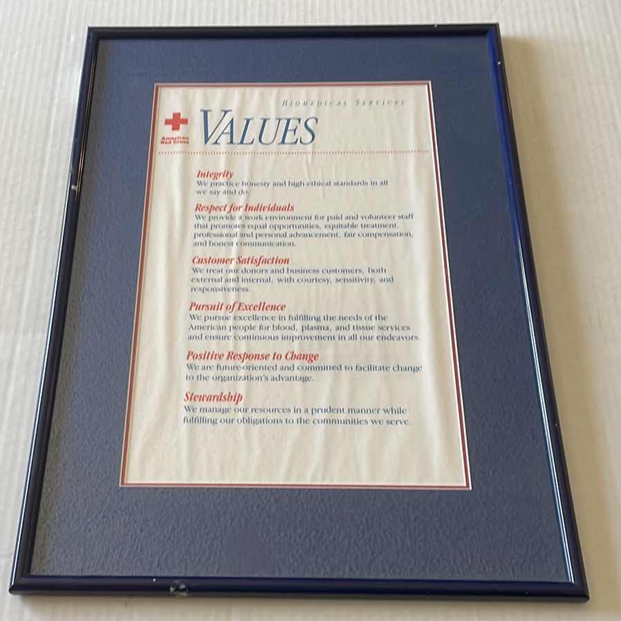 Photo 2 of 3-AMERICAN RED CROSS BIOMEDICAL SERVICES “VALUES, MISSION, ARCBS MANAGEMENT TEAM AGENDA-FY 1998” 17”X22.5”H