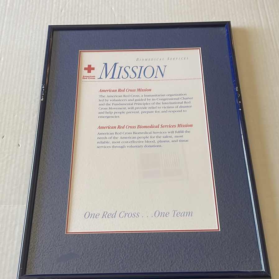 Photo 1 of 3-AMERICAN RED CROSS BIOMEDICAL SERVICES “VALUES, MISSION, ARCBS MANAGEMENT TEAM AGENDA-FY 1998” 17”X22.5”H