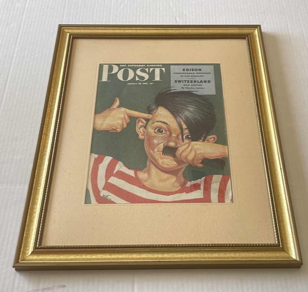 Photo 1 of FRAMED THE SATURDAY EVENING POST “BOY MIMICKING HITLER” MAT KAUTEN 18.5”X22.5”H