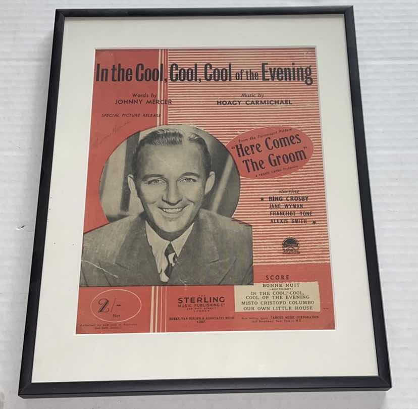 Photo 3 of 5-FRAMED VINTAGE SHEET MUSIC: NAT KING COLE, FRANK SINATRA, BING CROSBY, MARIO LANZA AND ANN BLYTHE, PERRY COMO 11” X 14”