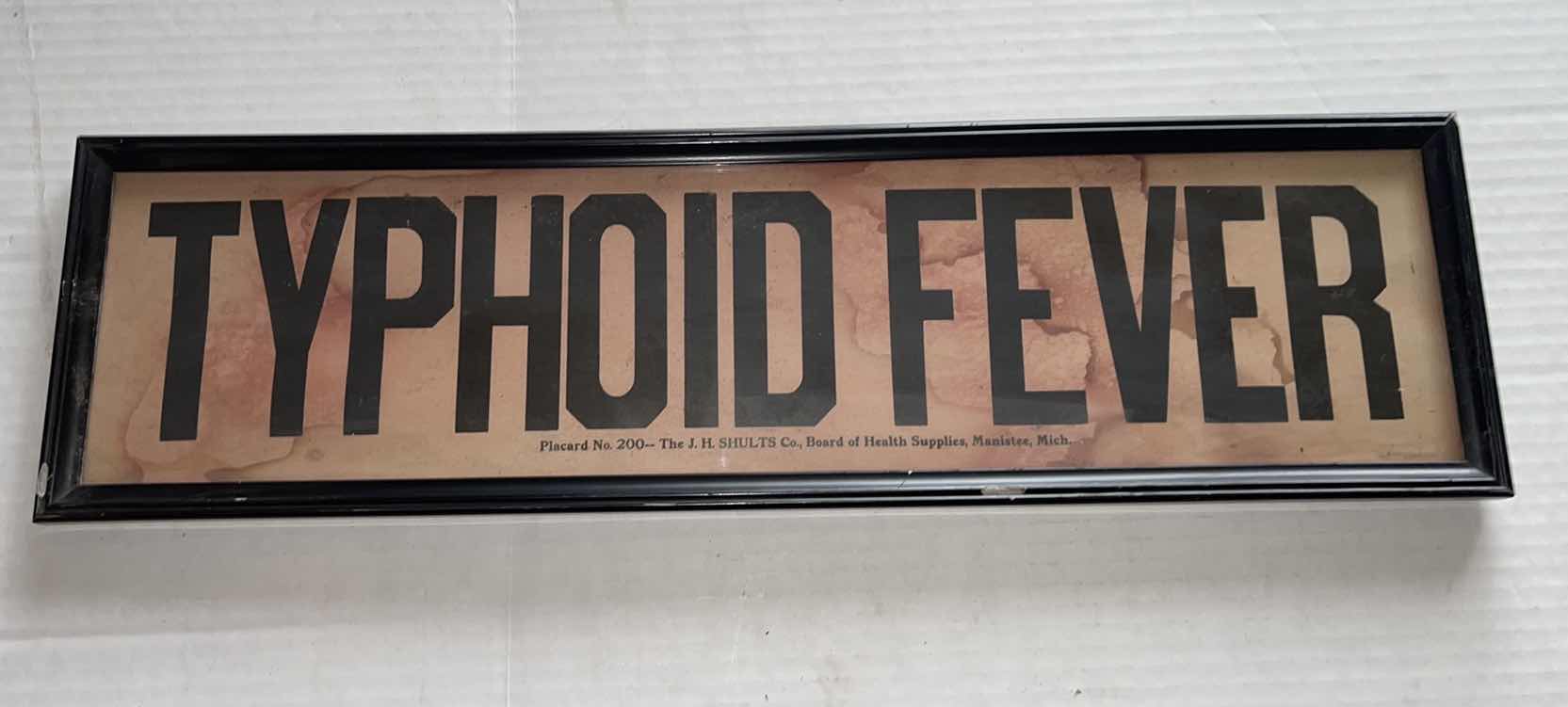 Photo 2 of 3-THE J.H SHULTZ CO., BOARD OF HEALTH SUPPLIES PLACARD PRINT TYPHOID FEVER, PNEUMONIA, TUBERCULOSIS 23” X 6.5”