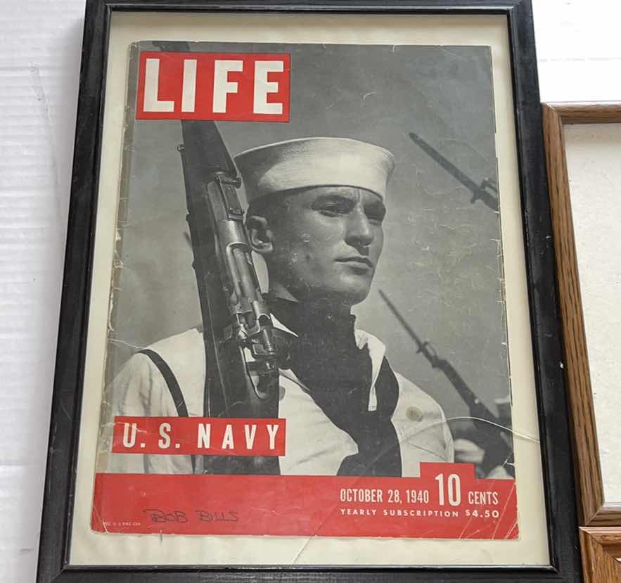 Photo 2 of 5 FRAMED PRINTS:LIFE MAGAZINE US NAVY BOB BILLS 1940 COVER, TIME MAGAZINE ADMIRAL RICHARDSON 1940 COVER, WW2 EISENHOWER PRINT, JOHN KENNEDY 16”x13”