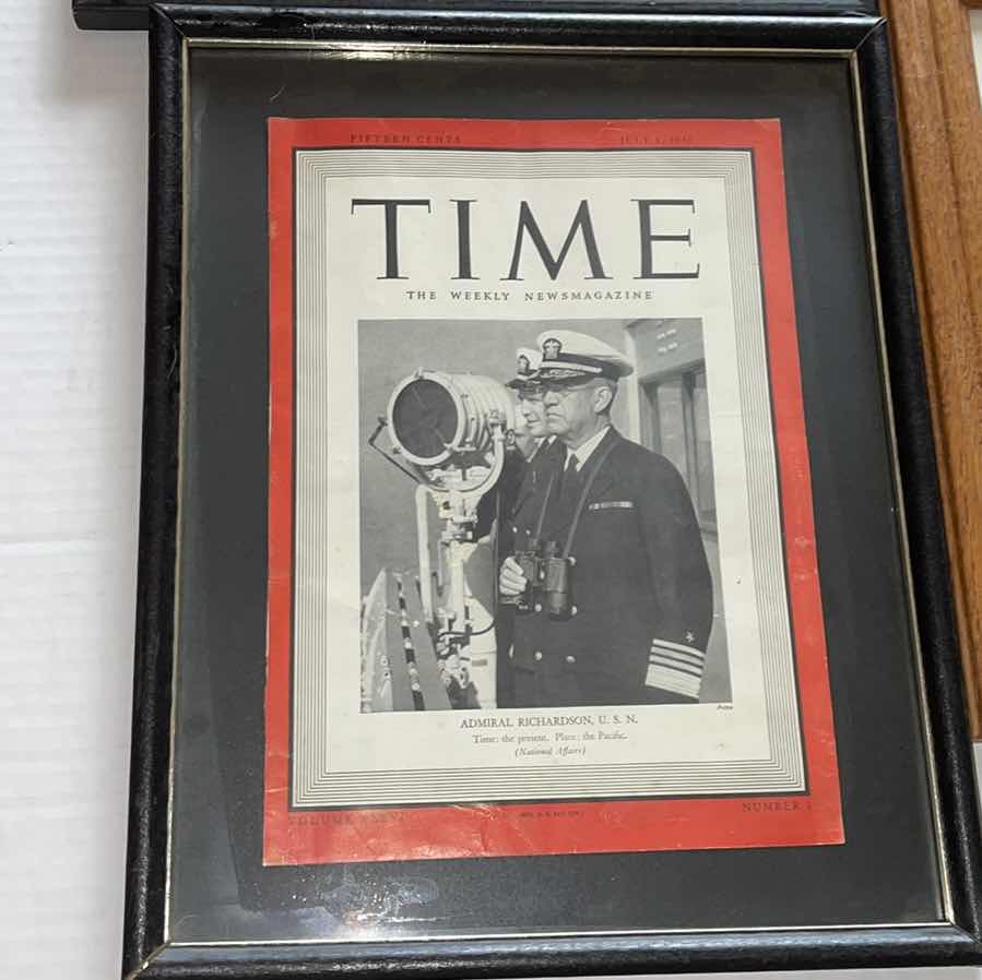 Photo 3 of 5 FRAMED PRINTS:LIFE MAGAZINE US NAVY BOB BILLS 1940 COVER, TIME MAGAZINE ADMIRAL RICHARDSON 1940 COVER, WW2 EISENHOWER PRINT, JOHN KENNEDY 16”x13”