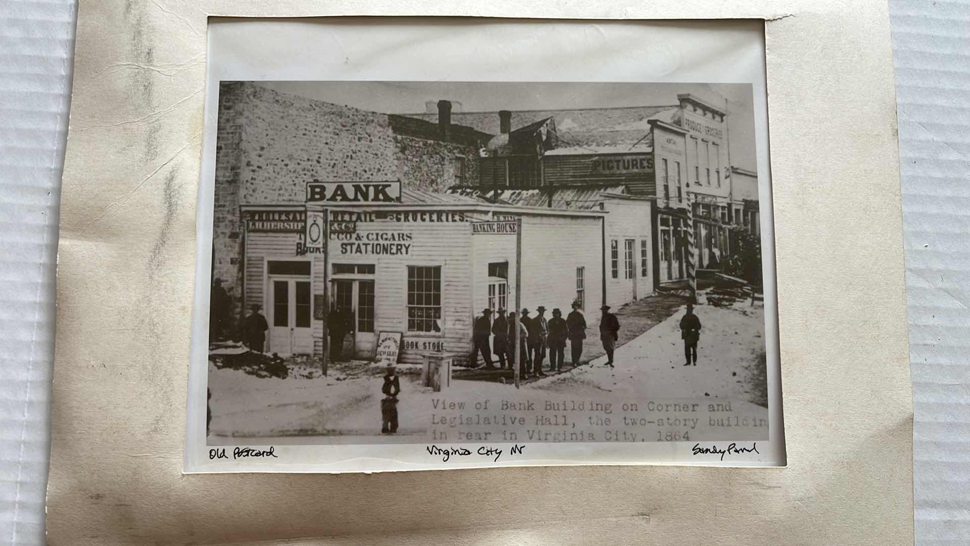 Photo 1 of ANTIQUE POSTCARD VIEW OF BANK BUILDING AND LEGISLATIVE HALL VIRGINIA CITY, NEVADA 1864 9”x6”H