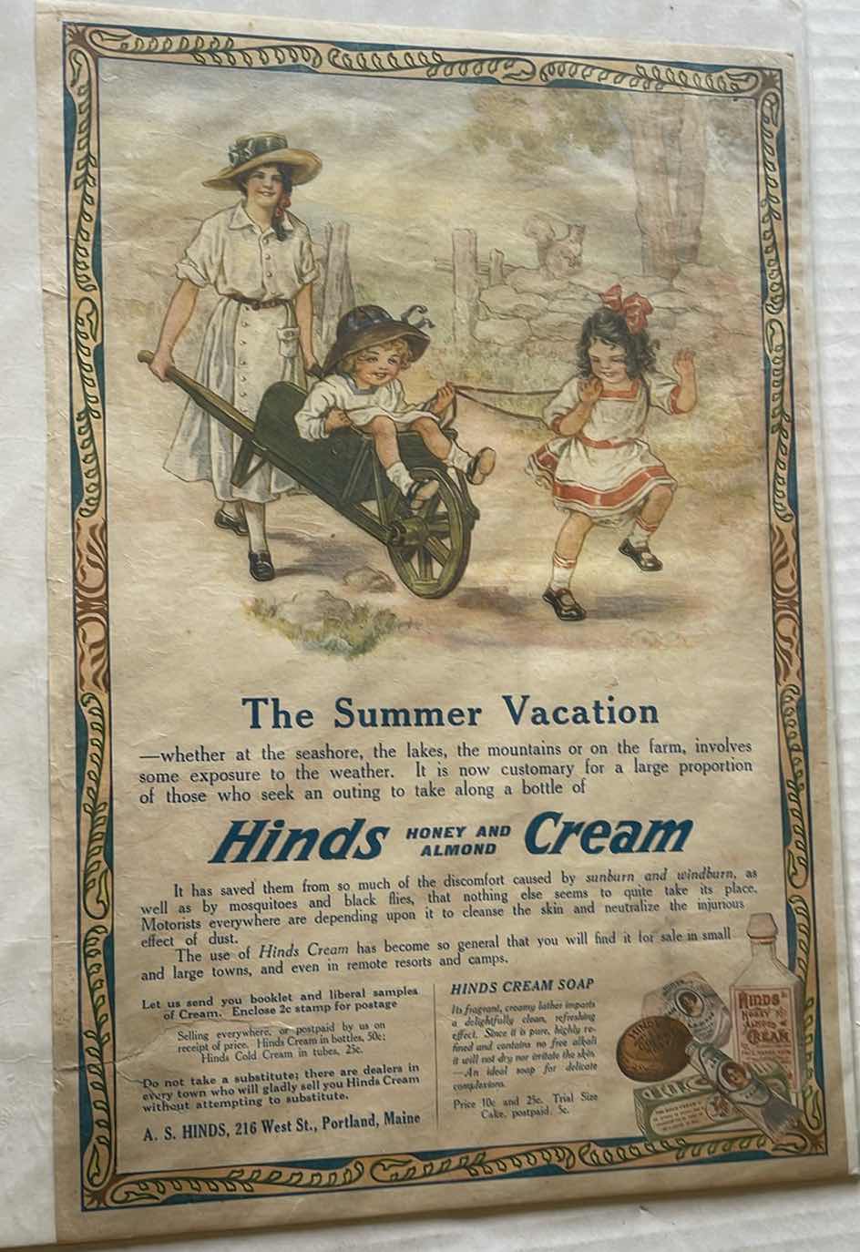 Photo 3 of 2-ANTIQUE PRINTS 1917 RIGAUD MARY GARDEN PERFUME AD 1917 AND HINDS HAND CREAM 1916 AD 11” X 14.5”