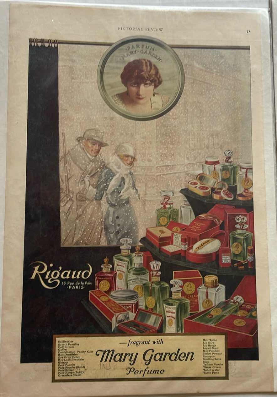 Photo 2 of 2-ANTIQUE PRINTS 1917 RIGAUD MARY GARDEN PERFUME AD 1917 AND HINDS HAND CREAM 1916 AD 11” X 14.5”